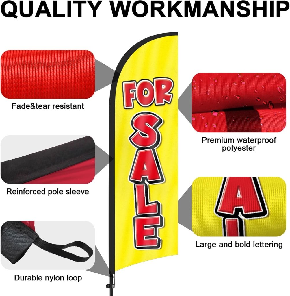 8FT For Sale Yellow Feather Flags with Pole and Ground Stake