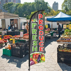 8ft Fresh Produce Feather Flag Kit - agriculture flags with Pole and Stake - FSFlag