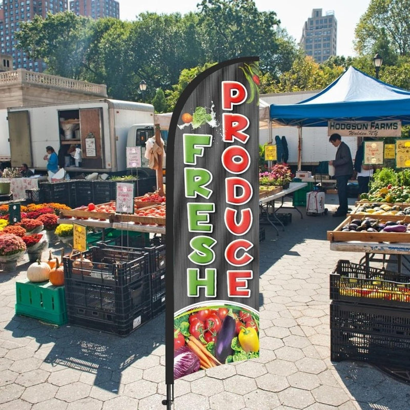 8ft Fresh Produce Feather Flag Kit - agriculture flags with Pole and Stake - FSFlag