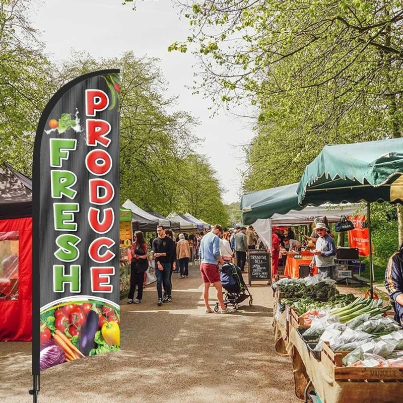 8ft Fresh Produce Feather Flag Kit - agriculture flags with Pole and Stake - FSFlag