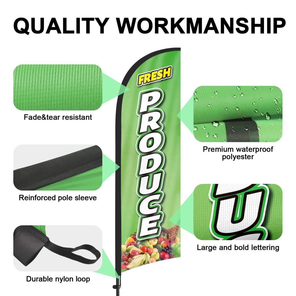 8ft Fresh Produce Feather Flag with Pole and Stake