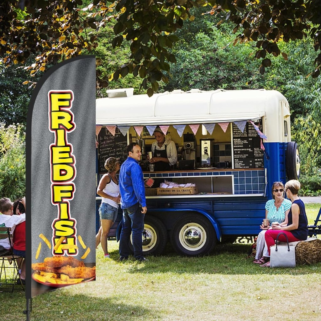 8ft Fried Fish Feather Flag Kit - Fish Fry Banner with Pole and Stake