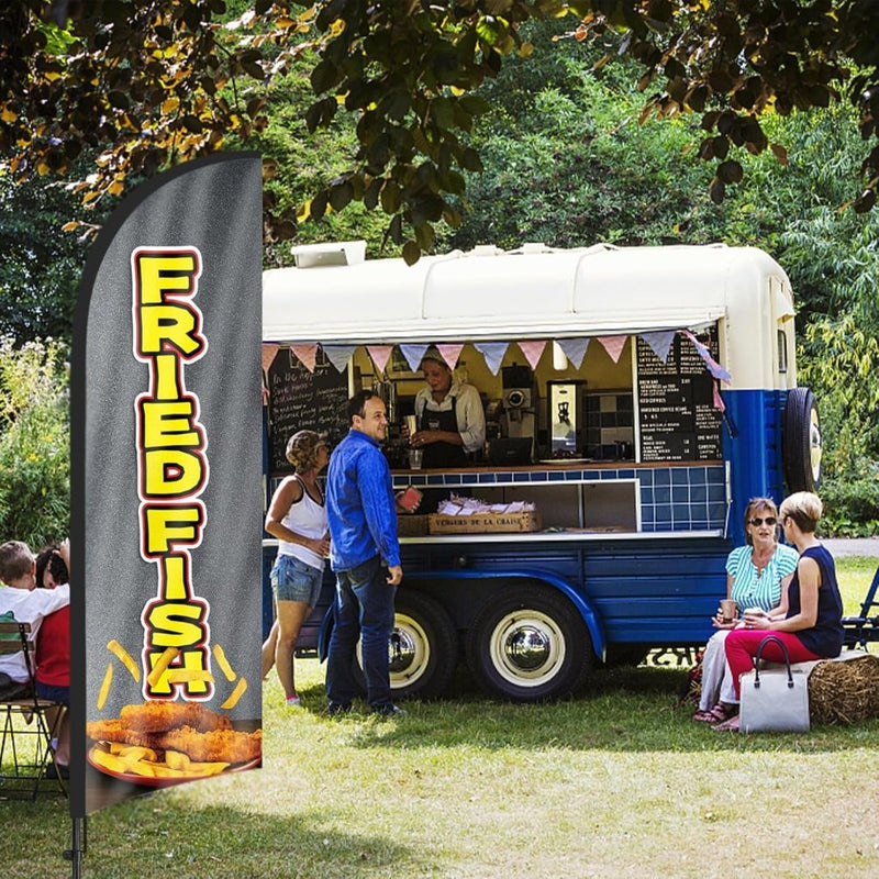 8ft Fried Fish Feather Flag Kit - Fish Fry Banner with Pole and Stake