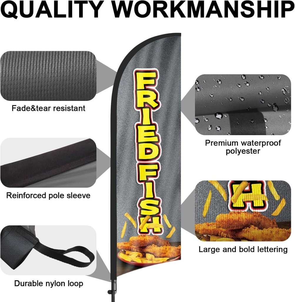 8ft Fried Fish Feather Flag Kit - Fish Fry Banner with Pole and Stake