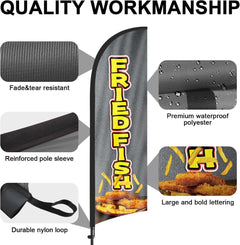 8ft Fried Fish Feather Flag Kit - Fish Fry Banner with Pole and Stake