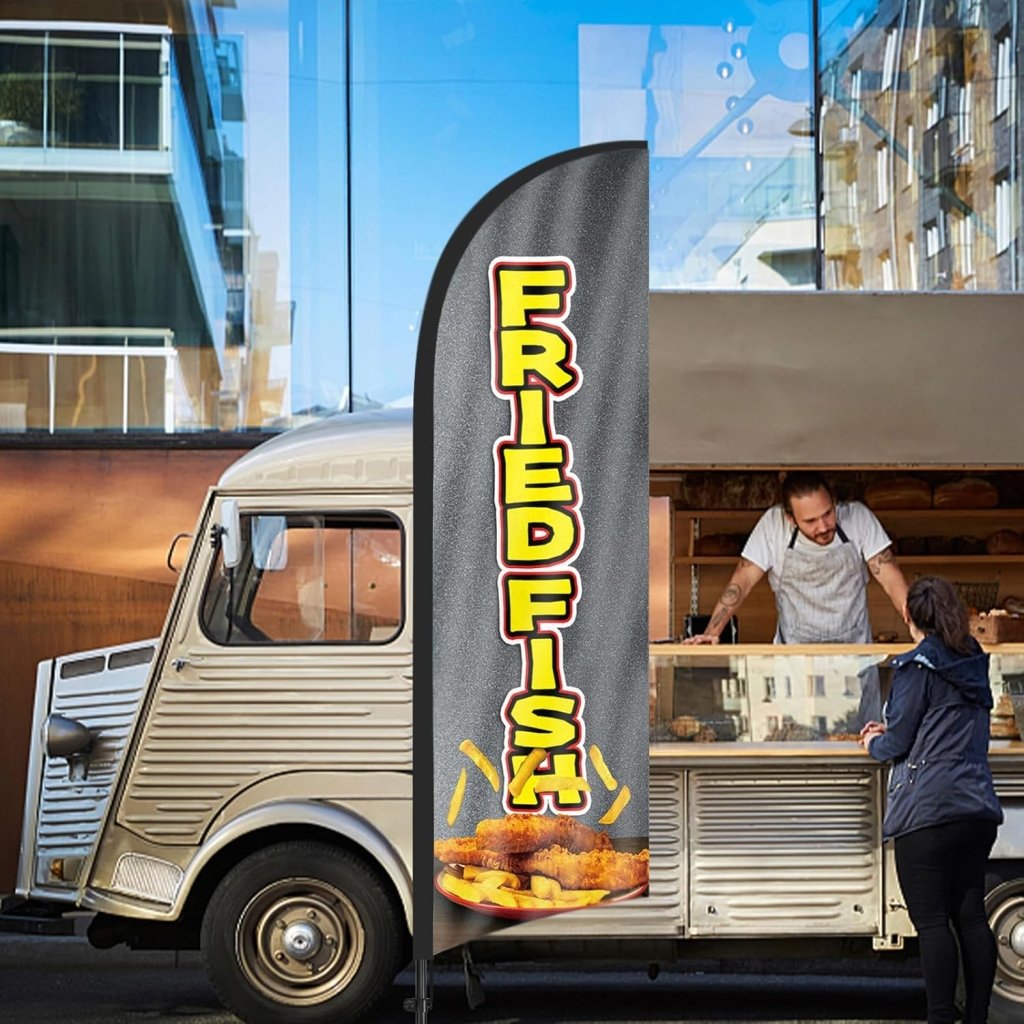 8ft Fried Fish Feather Flag Kit - Fish Fry Banner with Pole and Stake