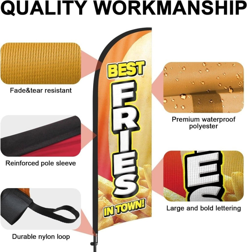 8ft Fries Feather Flag Kit - flag signs for business with Pole and Stake - FSFlag