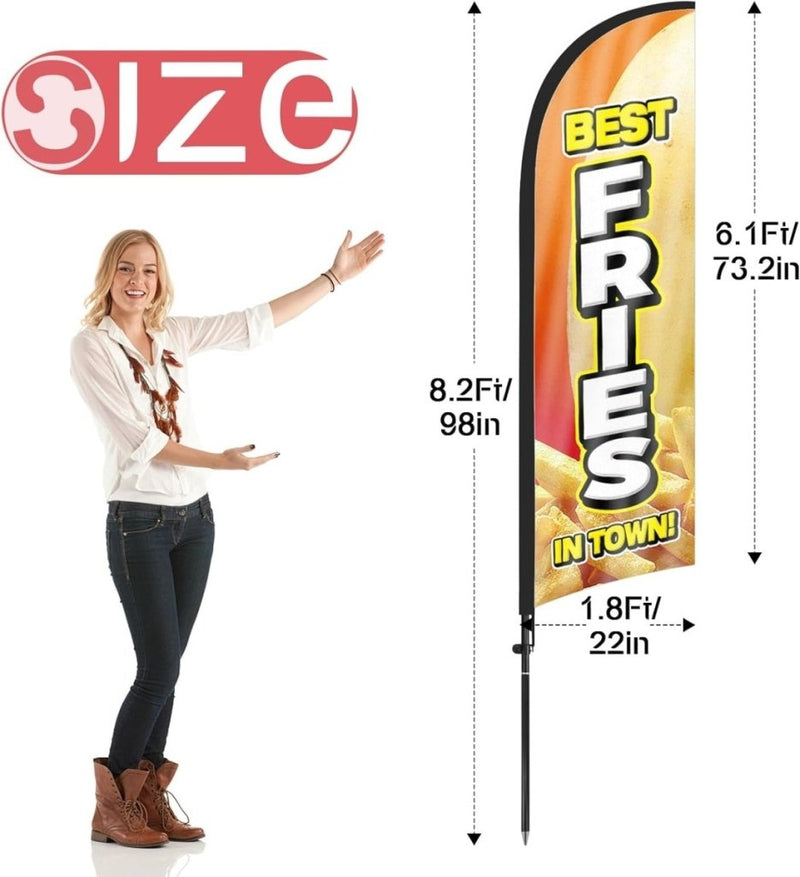 8ft Fries Feather Flag Kit - flag signs for business with Pole and Stake - FSFlag