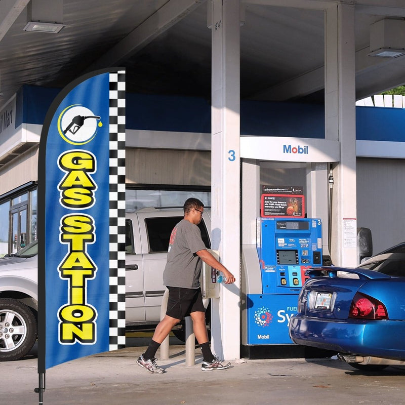 8ft Gas Station Blue Feather Flag Pole Kit