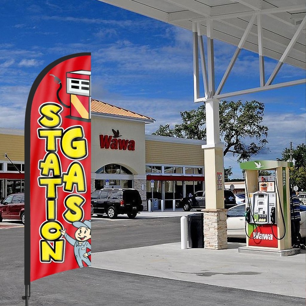 8ft Gas Station Red Feather Flag Pole Kit