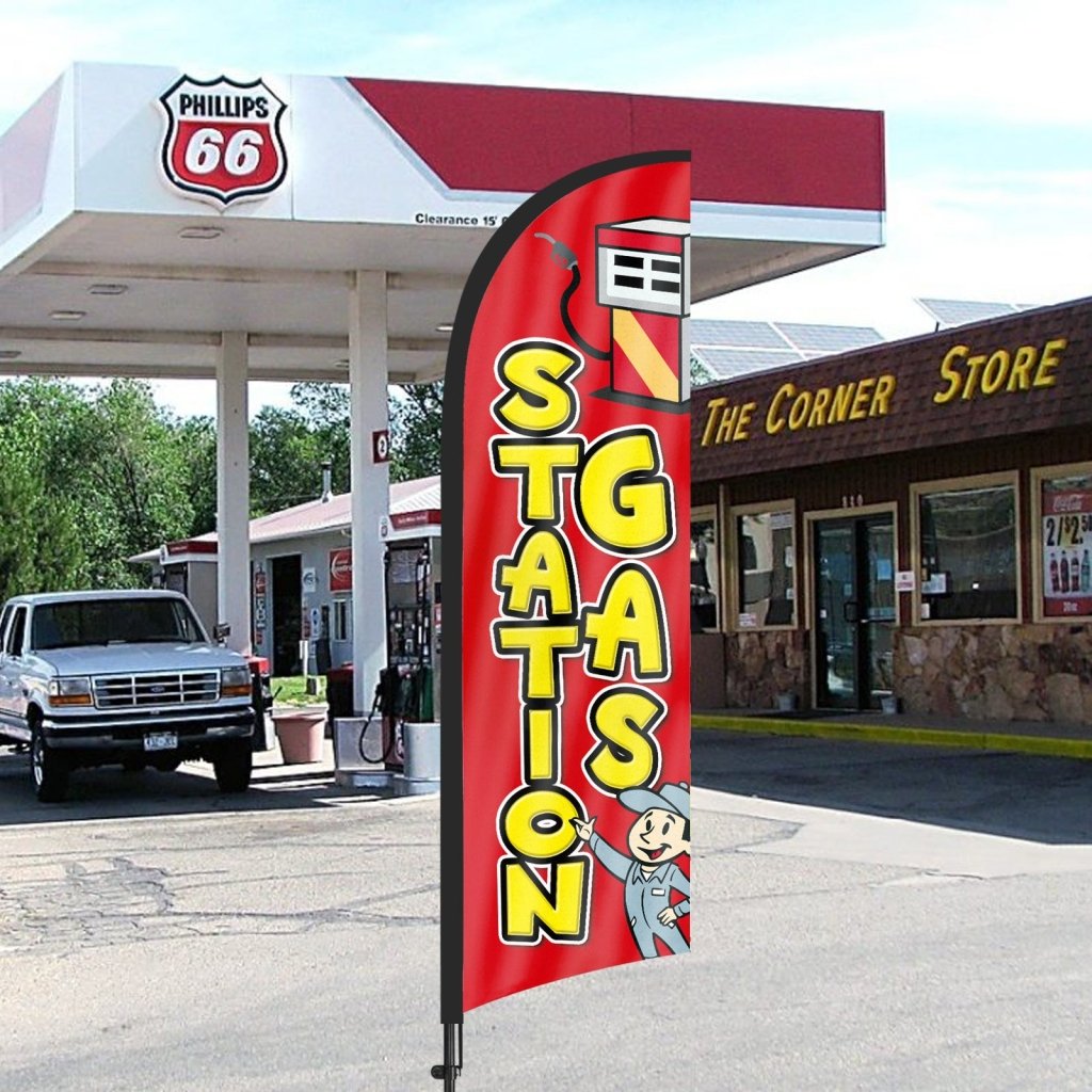 8ft Gas Station Red Feather Flag Pole Kit