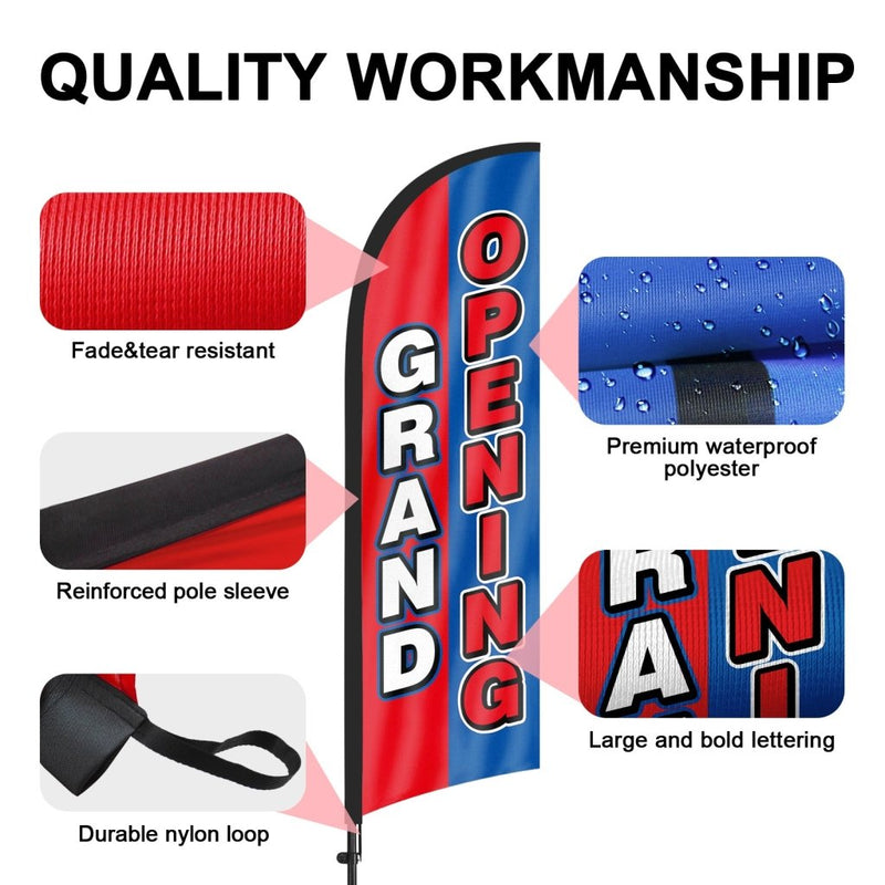 8Ft Grand Opening Feather Flag for Business with Pole and Ground Stake