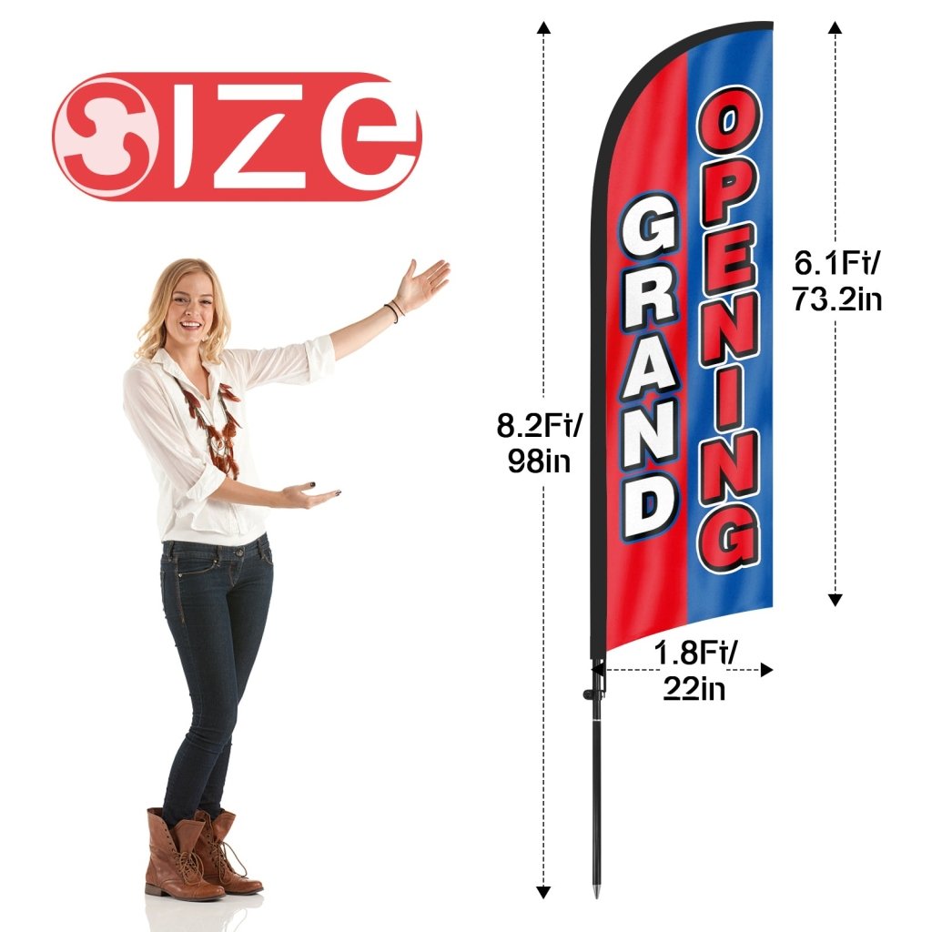 8Ft Grand Opening Feather Flag for Business with Pole and Ground Stake