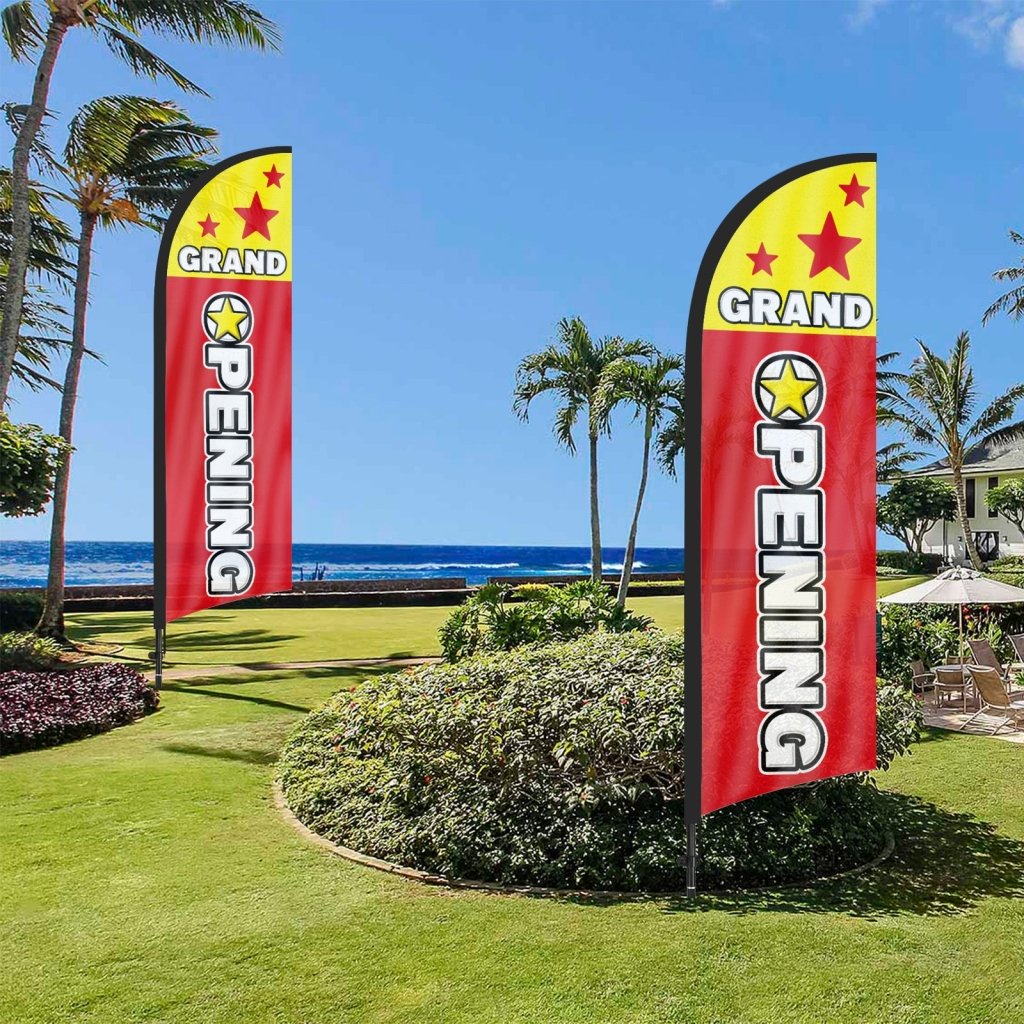 8Ft Grand Opening Red Feather Flag with Pole and Ground Stake