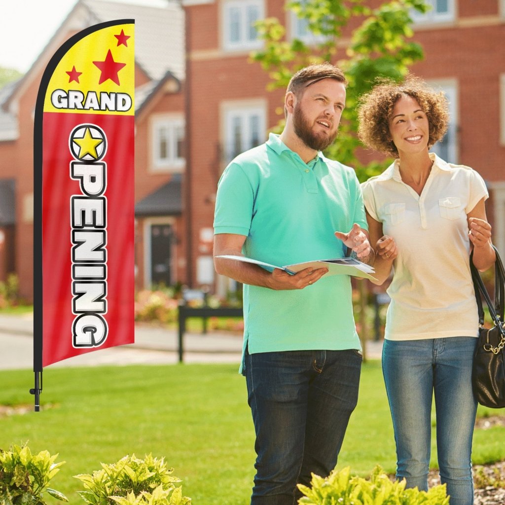 8Ft Grand Opening Red Feather Flag with Pole and Ground Stake