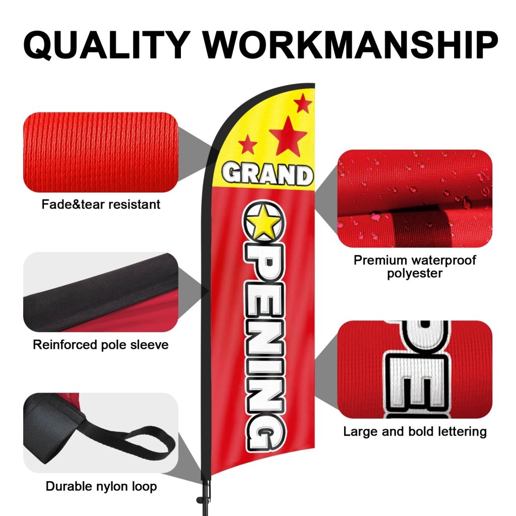 8Ft Grand Opening Red Feather Flag with Pole and Ground Stake