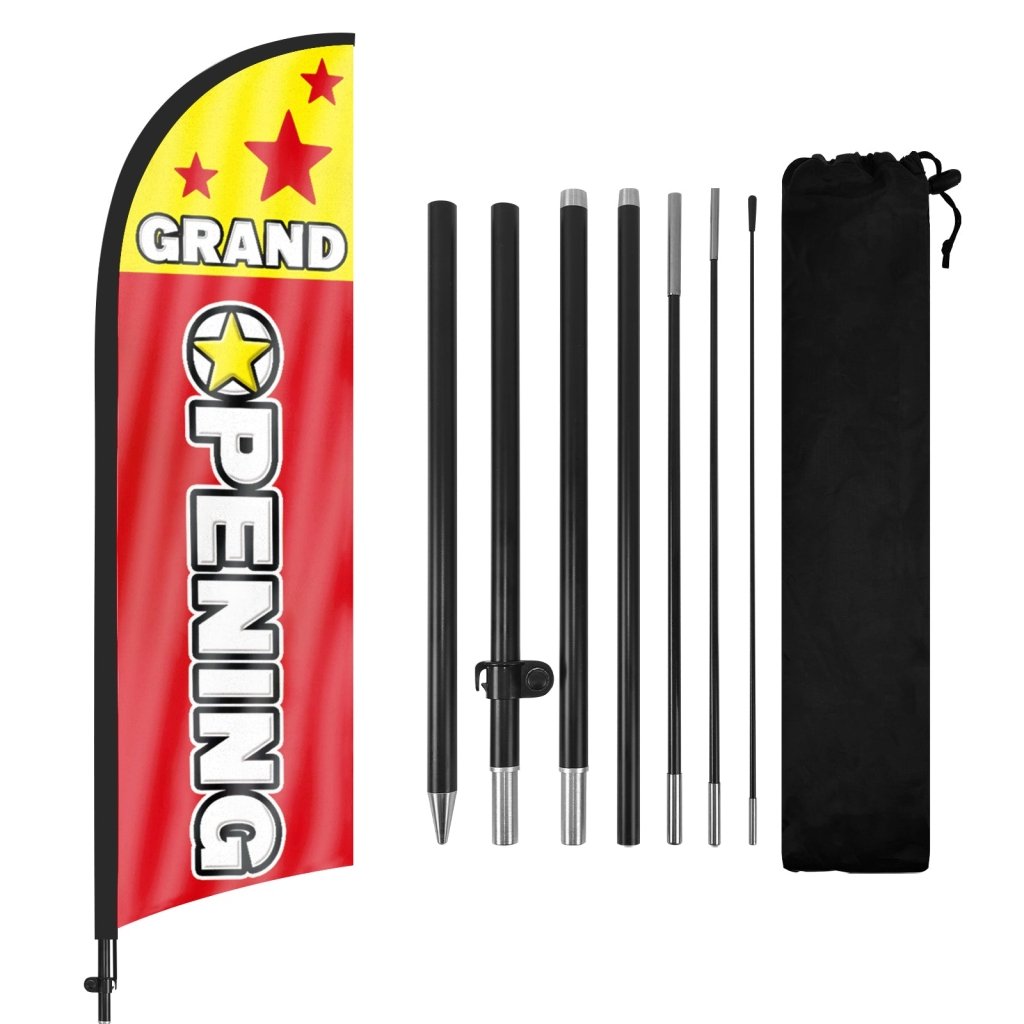 8Ft Grand Opening Red Feather Flag with Pole and Ground Stake