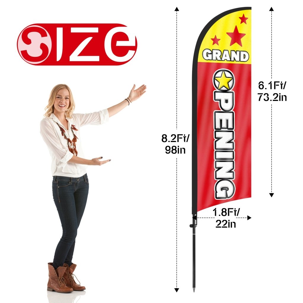 8Ft Grand Opening Red Feather Flag with Pole and Ground Stake
