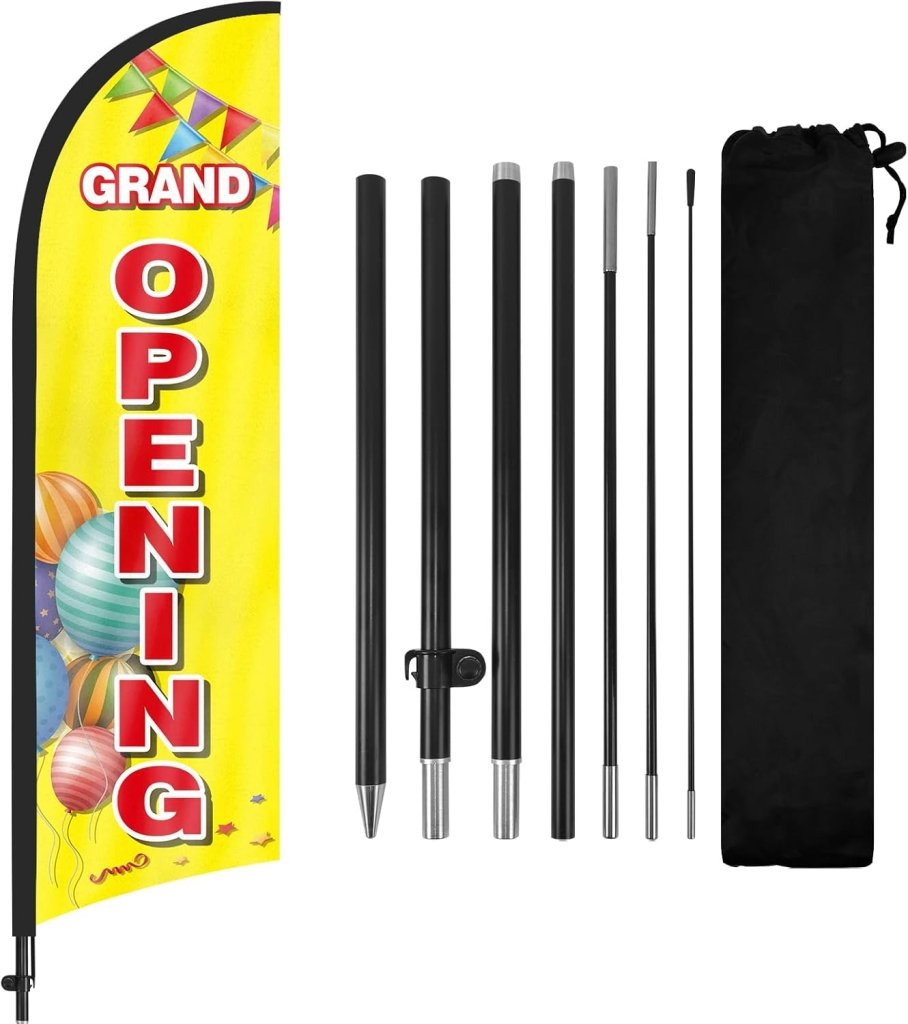 8Ft Grand Opening Yellow Feather Flag with Pole and Ground Stake