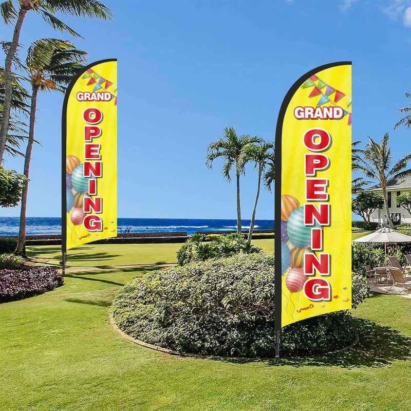 8Ft Grand Opening Yellow Feather Flag with Pole and Ground Stake