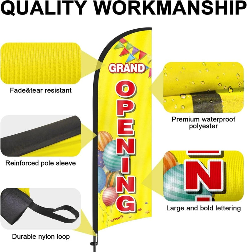 8Ft Grand Opening Yellow Feather Flag with Pole and Ground Stake