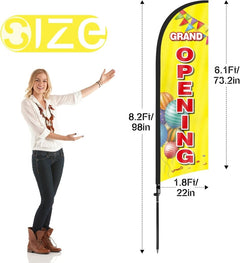 8Ft Grand Opening Yellow Feather Flag with Pole and Ground Stake