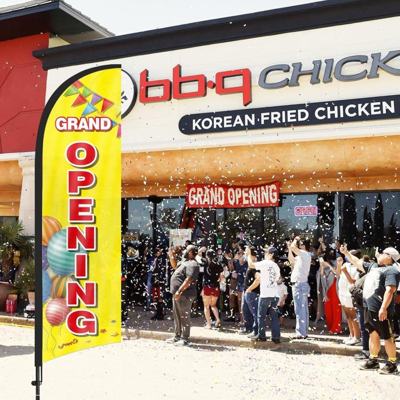 8Ft Grand Opening Yellow Feather Flag with Pole and Ground Stake