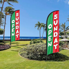 8Ft Green Open Sunday Feather Flag with Pole & Stake