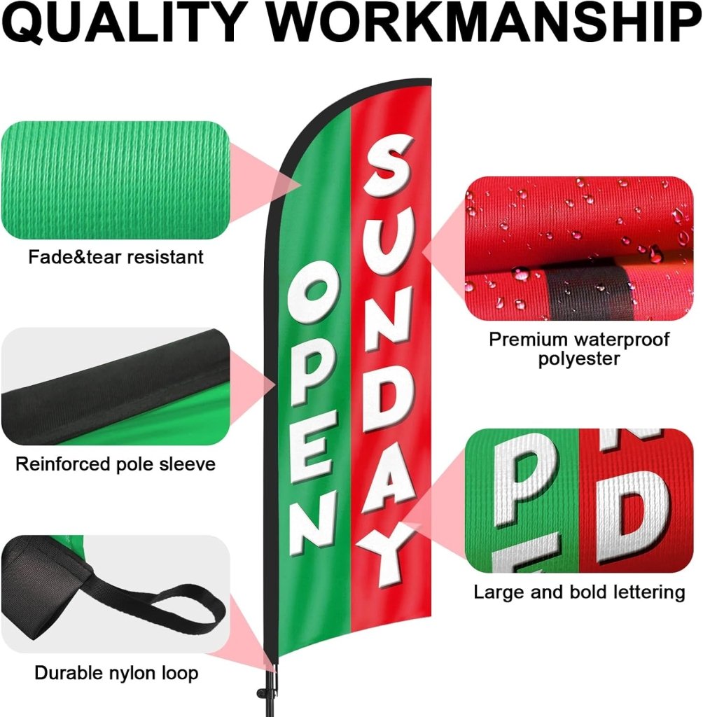 8Ft Green Open Sunday Feather Flag with Pole & Stake