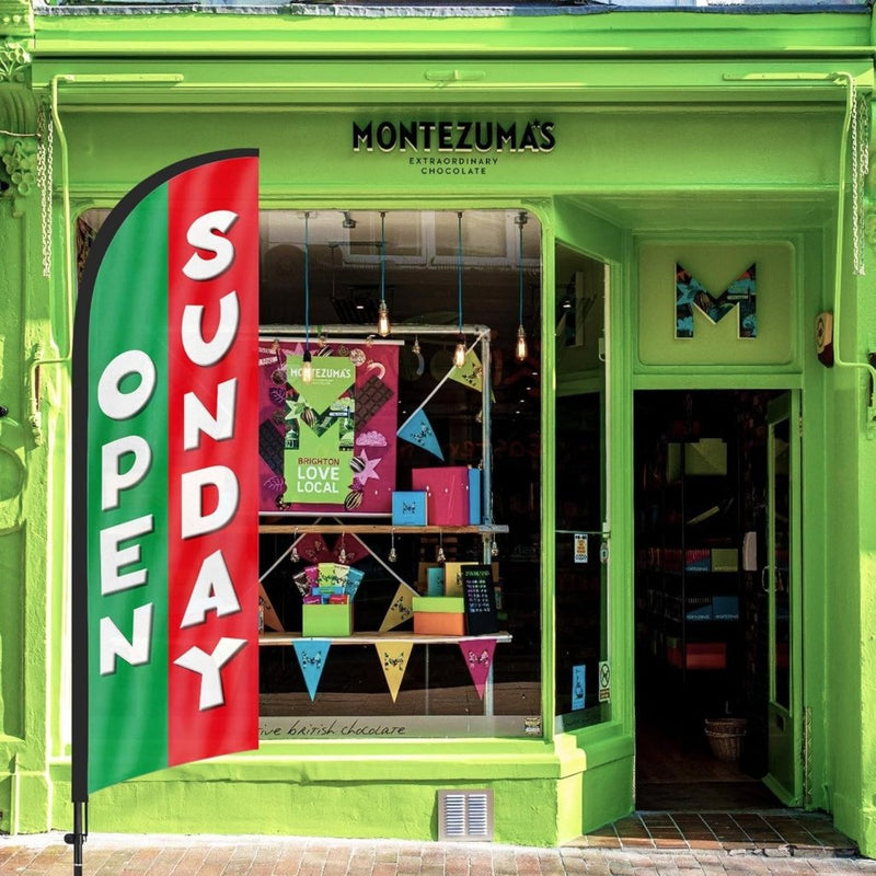 8Ft Green Open Sunday Feather Flag with Pole & Stake