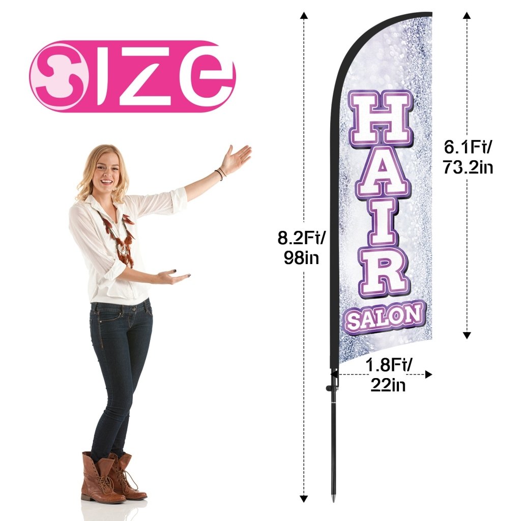 8Ft Hair Salon 01 Feather Flag with Pole & Stake