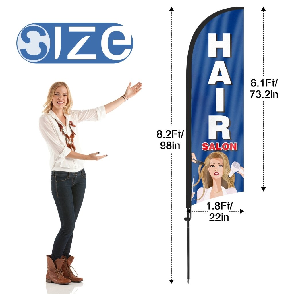 8Ft Hair Salon Feather Flag with Pole & Stake