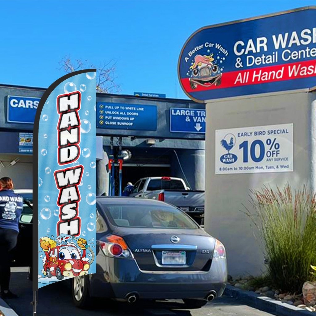 8Ft Hand Wash Feather Flag with Pole & Stake