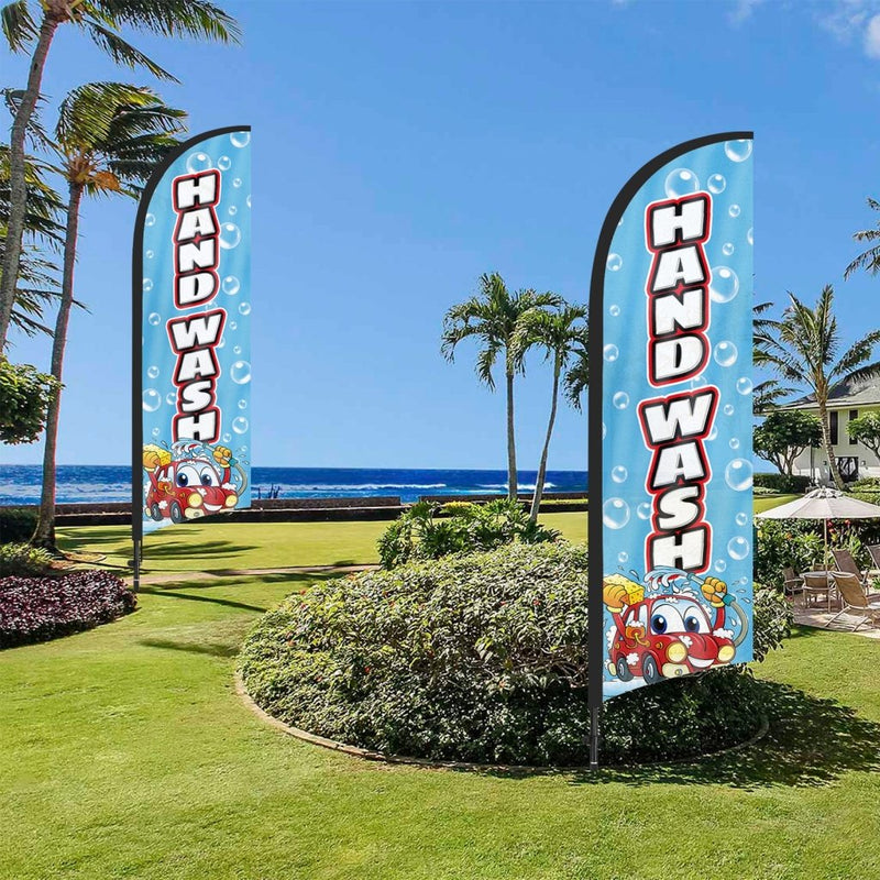 8Ft Hand Wash Feather Flag with Pole & Stake