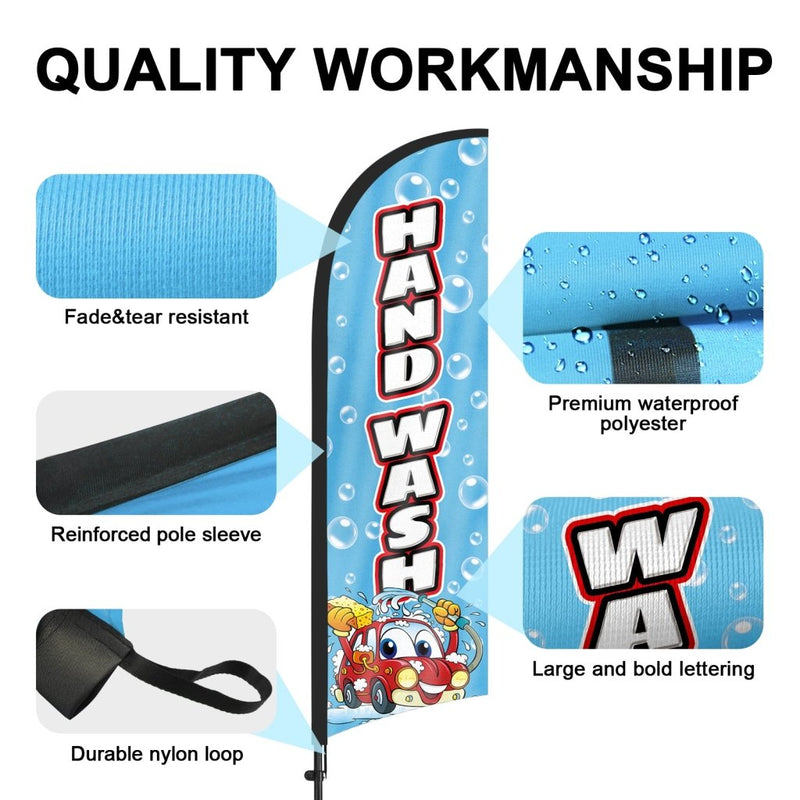 8Ft Hand Wash Feather Flag with Pole & Stake