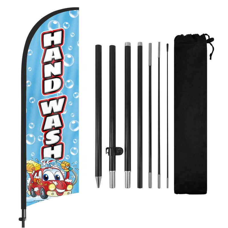 8Ft Hand Wash Feather Flag with Pole & Stake