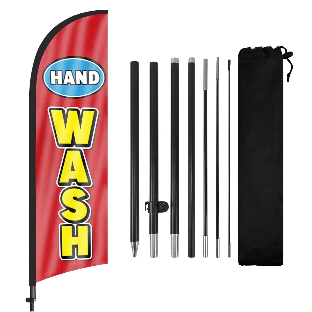 8Ft Hand Wash Feather Flag with Pole & Stake