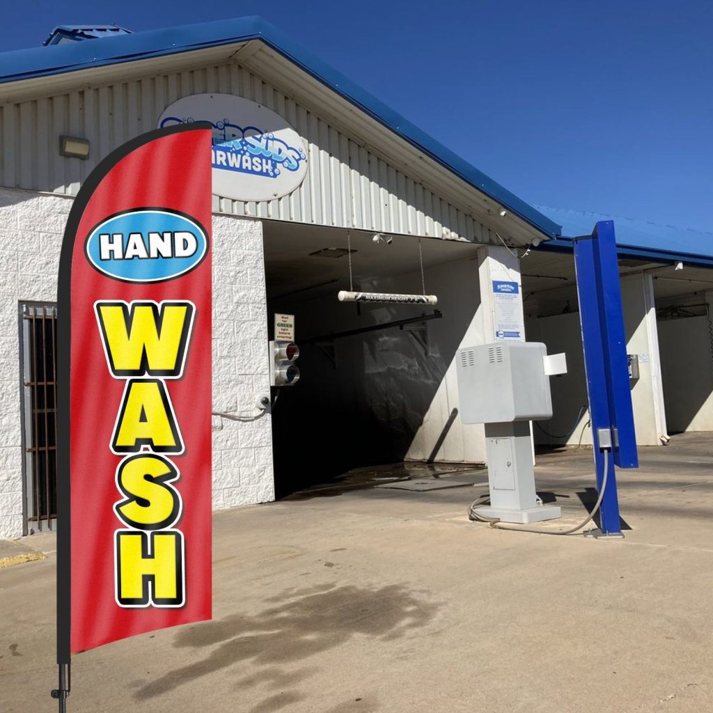 8Ft Hand Wash Feather Flag with Pole & Stake