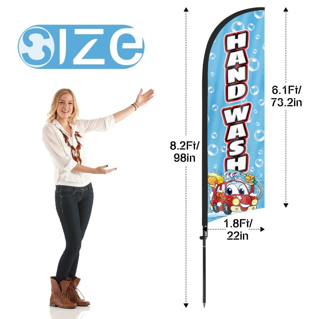 8Ft Hand Wash Feather Flag with Pole & Stake