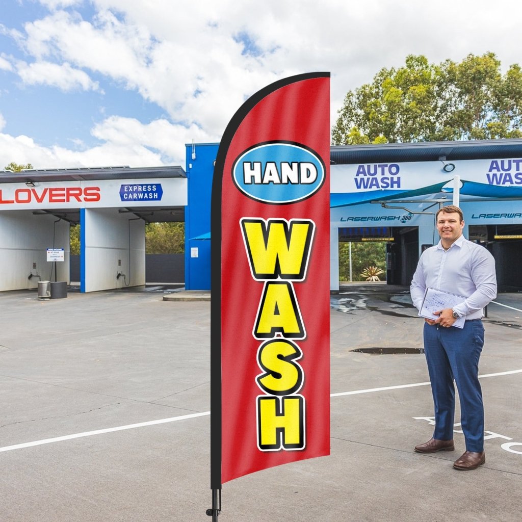 8Ft Hand Wash Feather Flag with Pole & Stake