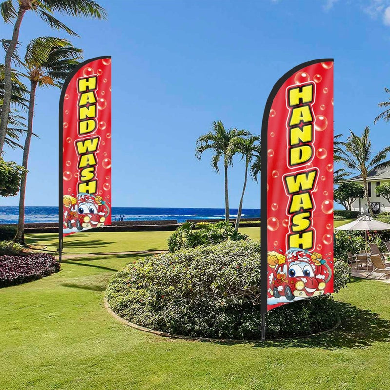 8Ft Hand Wash Red Feather Flag with Pole & Stake