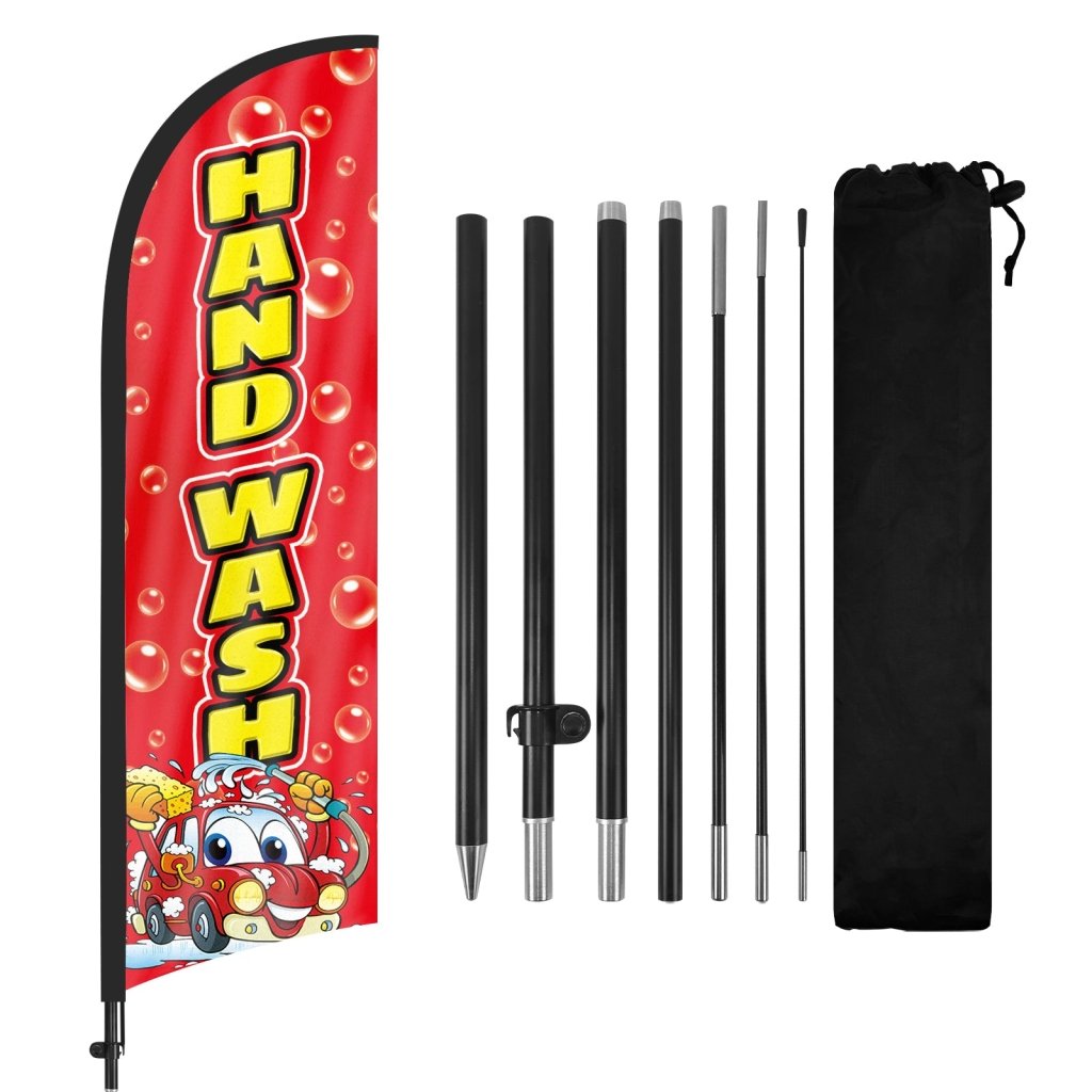 8Ft Hand Wash Red Feather Flag with Pole & Stake