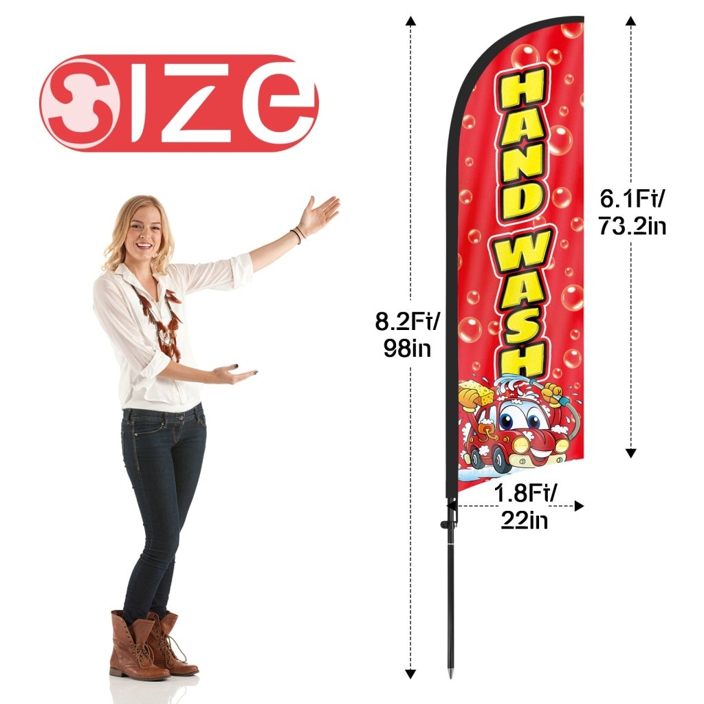 8Ft Hand Wash Red Feather Flag with Pole & Stake