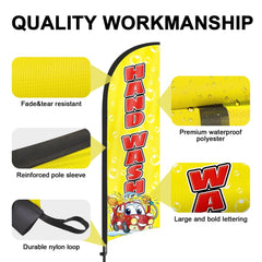 8Ft Hand Wash Yellow Feather Flag with Pole & Stake