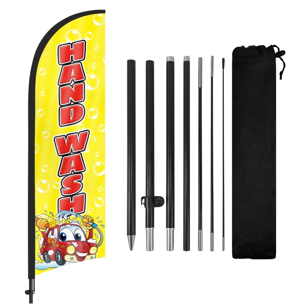 8Ft Hand Wash Yellow Feather Flag with Pole & Stake