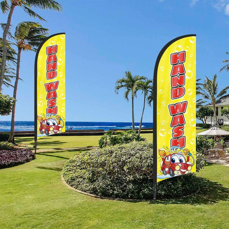 8Ft Hand Wash Yellow Feather Flag with Pole & Stake