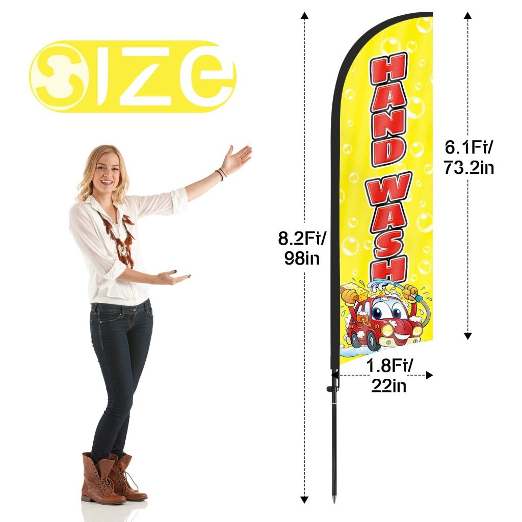 8Ft Hand Wash Yellow Feather Flag with Pole & Stake