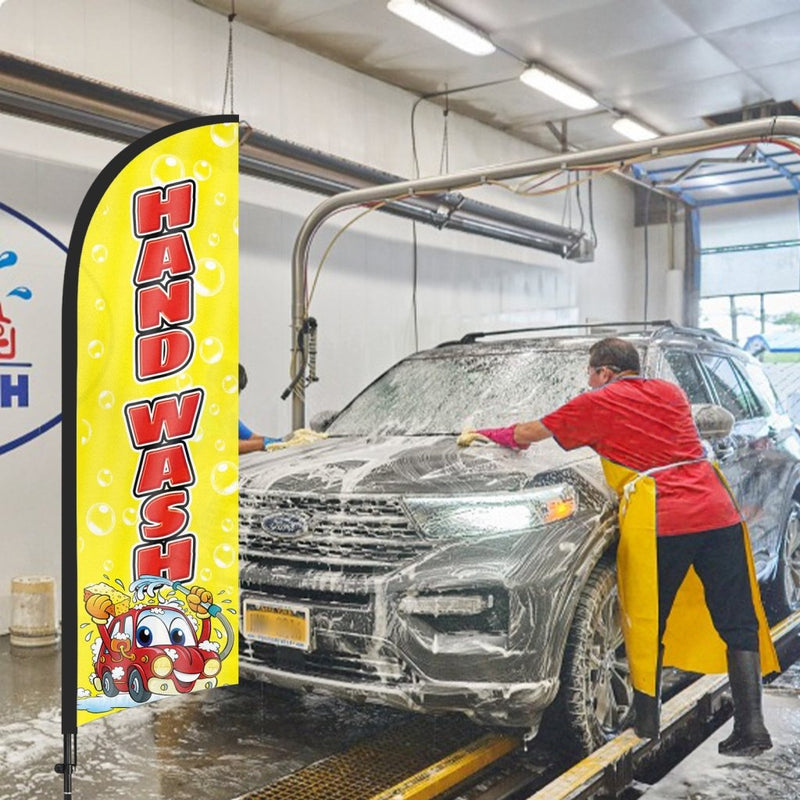 8Ft Hand Wash Yellow Feather Flag with Pole & Stake