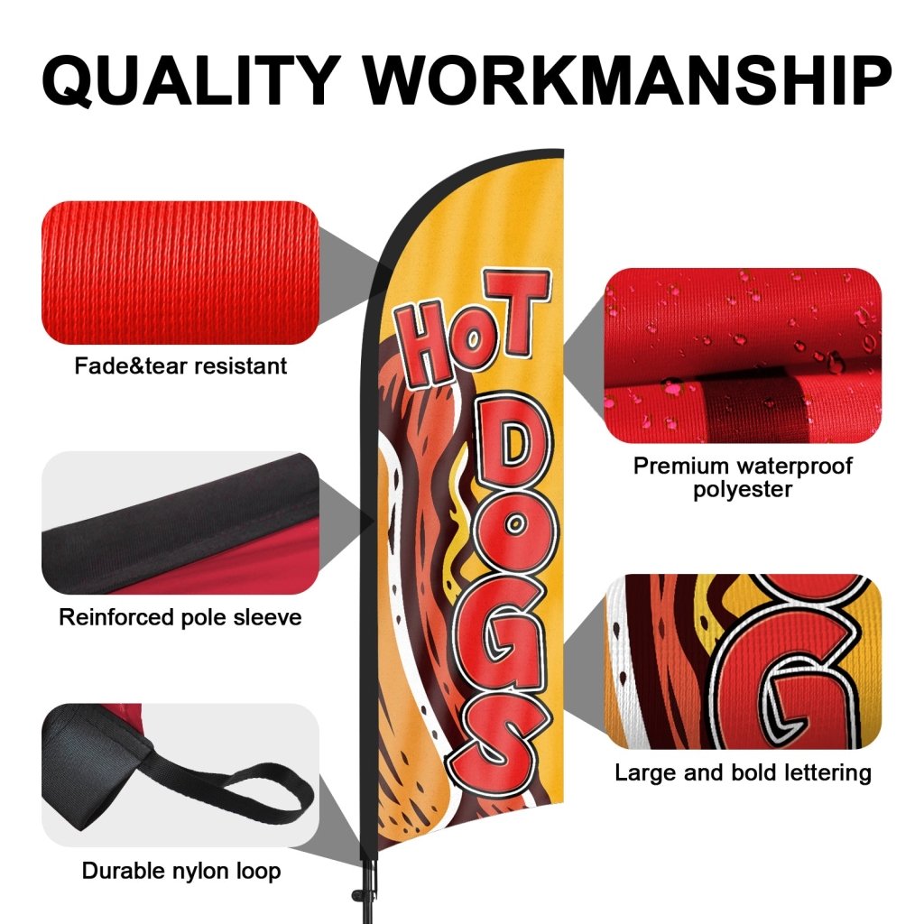 8ft Hot Dogs Feather Flag with Pole and Stake