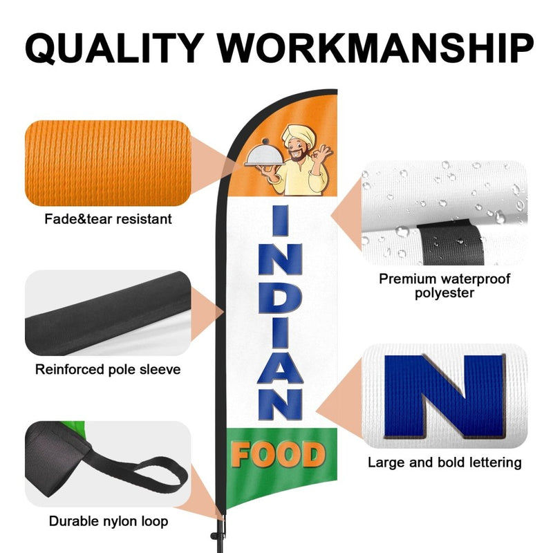 8ft Indian Food Feather Flag Kit with Pole and Stake